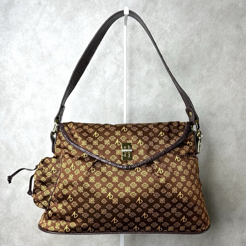 Alfred Durante Purse Brown Gold Logo Top Handle Drawstring Side Pocket Handbag